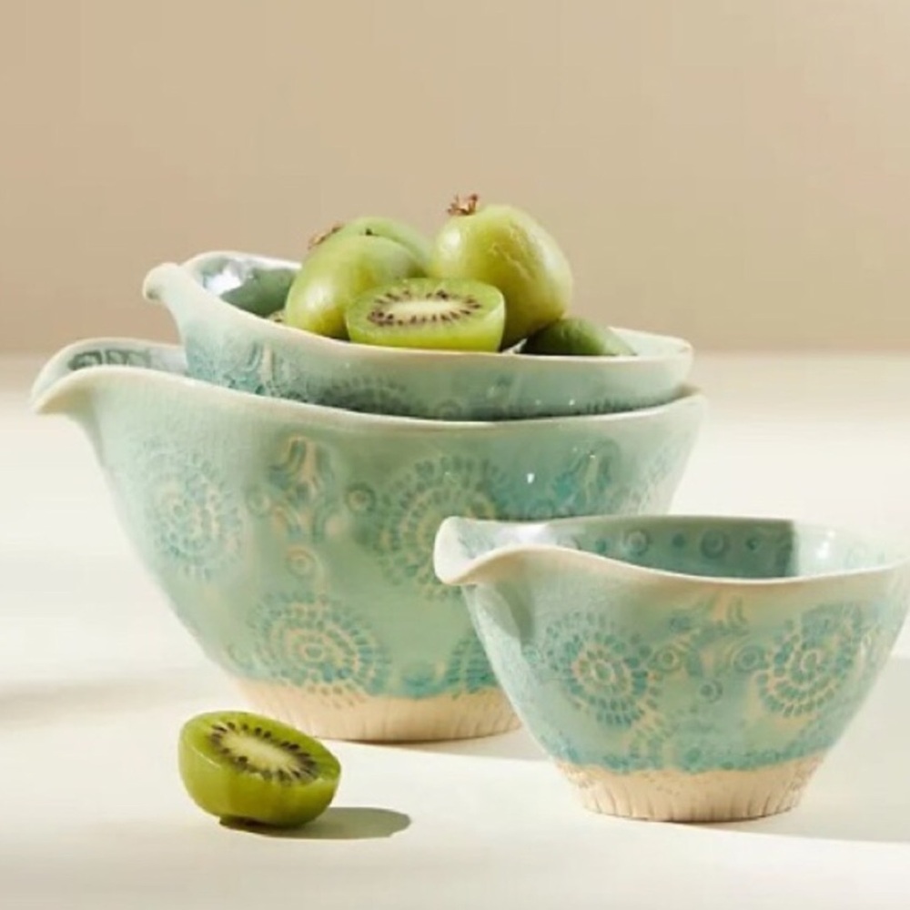 Anthropologie Handmade Glazed Stoneware Measuring Cups Bowls New In Box NWT